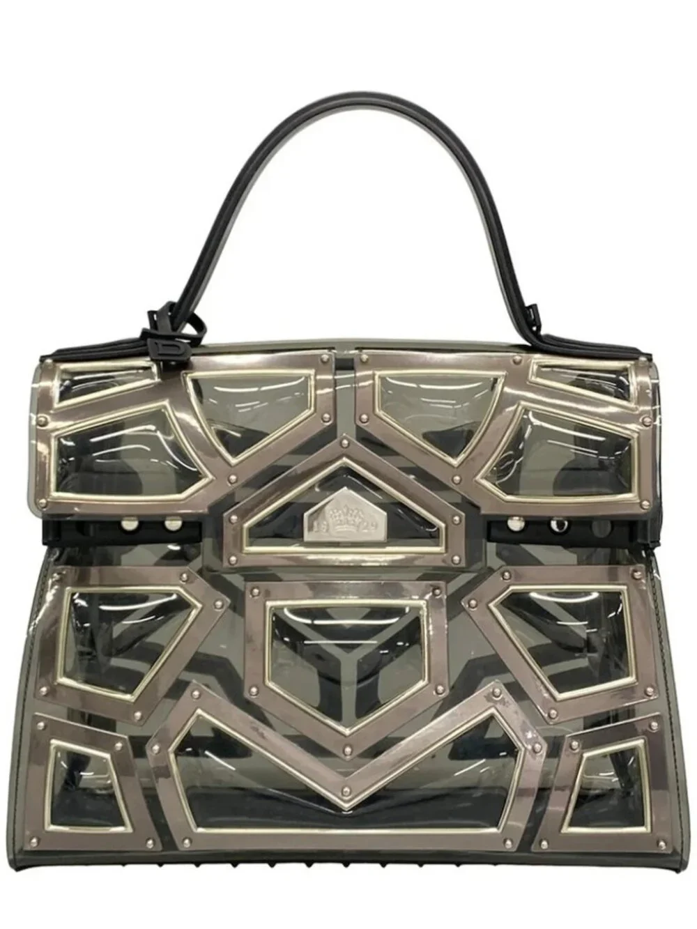 DELVAUX Tampate GM Clear Silver Black PVC Polyurethane Handbag